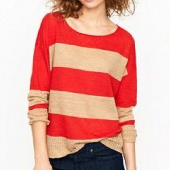 Nili Lotan Linen Striped Sweater Long Sleeves Relaxed Red Tan Size XS - Picture 1 of 12